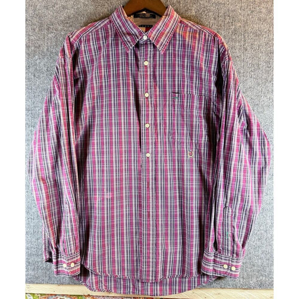 Tommy Hilfiger‎ Red Checkered Button Front Dress Shirt Size XL EUC